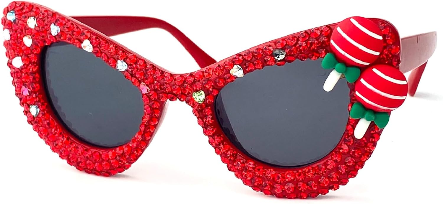 

Большие рождественские солнцезащитные очки с красными стразами для женщин, для рейв-вечеринок, женские очки «кошачий глаз» с бриллиантами, защита от ультрафиолета UV400 mincl, Red