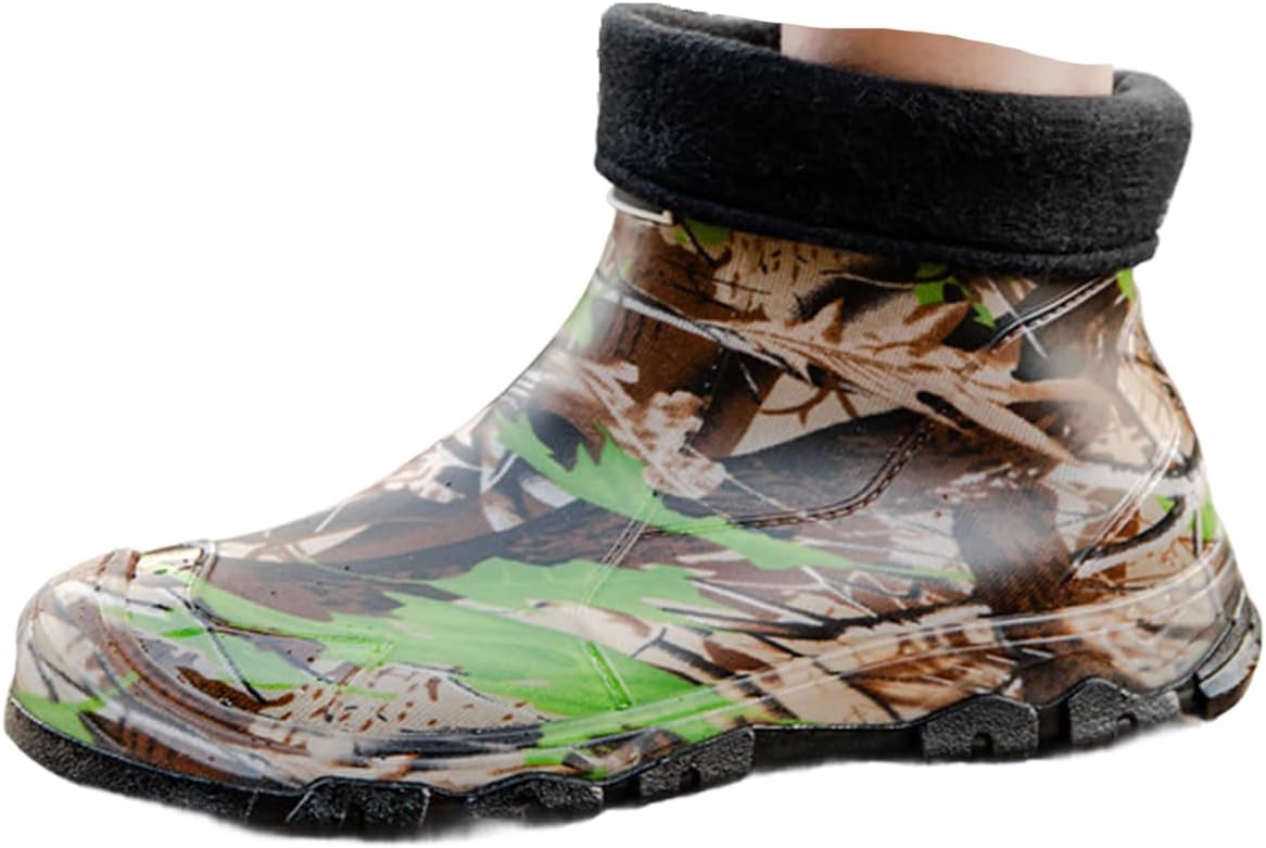 

Мужские камуфляжные резиновые ботинки до щиколотки, водонепроницаемые, противоскользящие, для работы и сада, резиновые ботинки без застежек Generic, зеленый