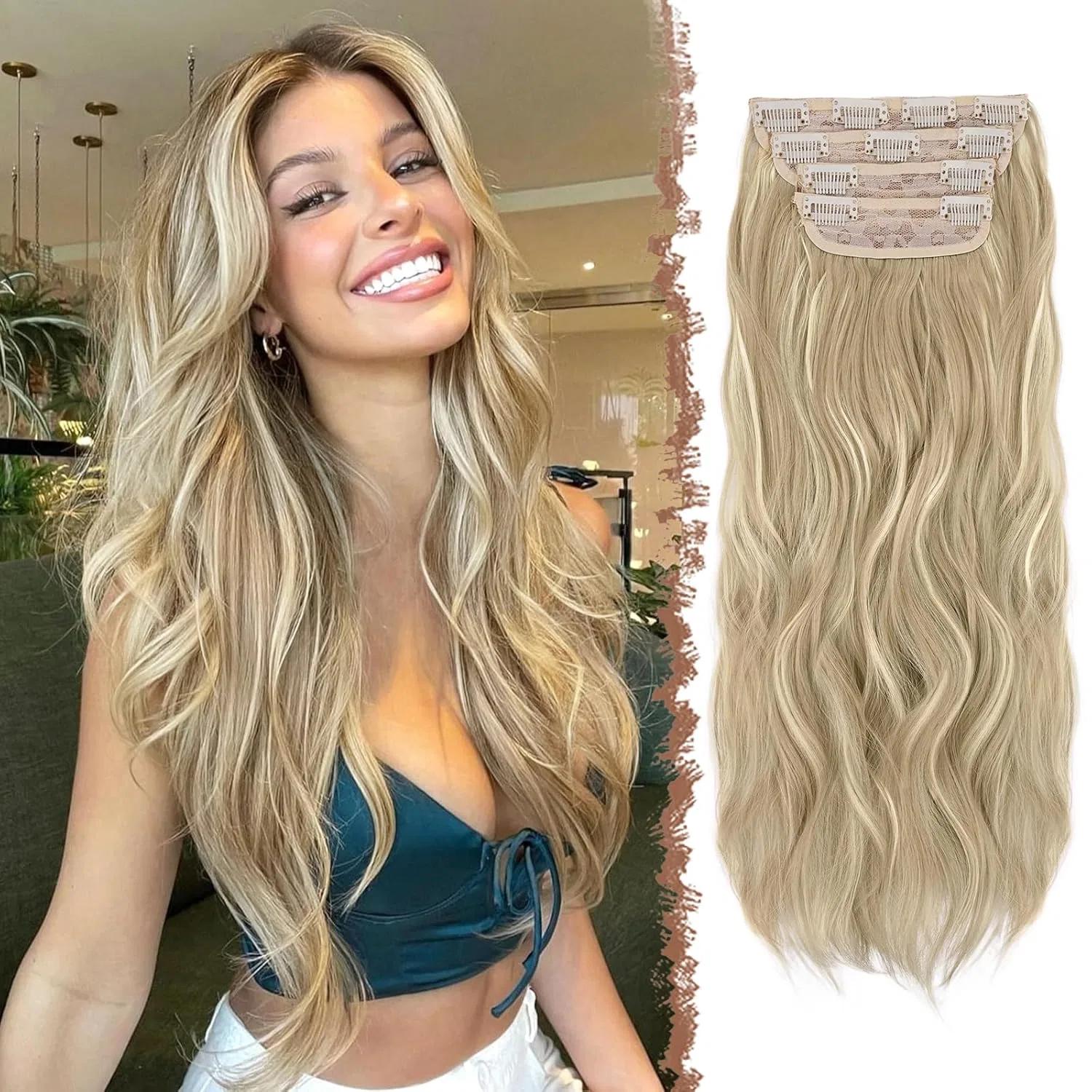 Накладные волосы на заколках от FESHFEN Feshfen, 16H613# Golden Blonde Highlights