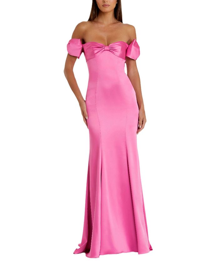 

Атласное платье-русалка с открытыми плечами и бантом Mac Duggal, розовый