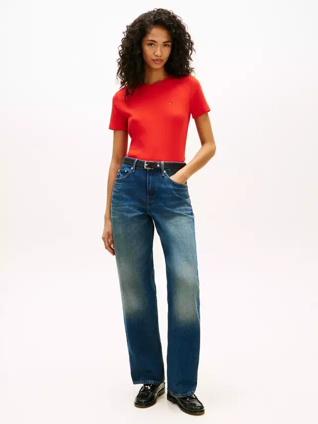 Приталенная футболка с логотипом флага, красная Tommy Hilfiger — фото 2