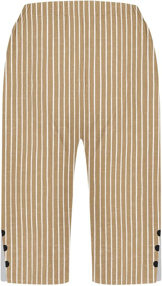Капри для женщин Cotton Linen, прямой широкий крой, цвет Khaki — фото 3
