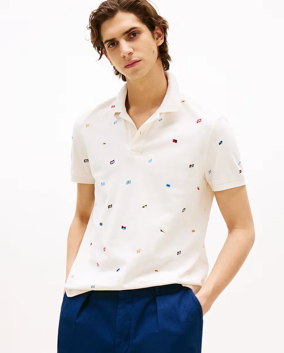 

Мужская рубашка поло с вышитым флагом Tommy Hilfiger, цвет Crudo