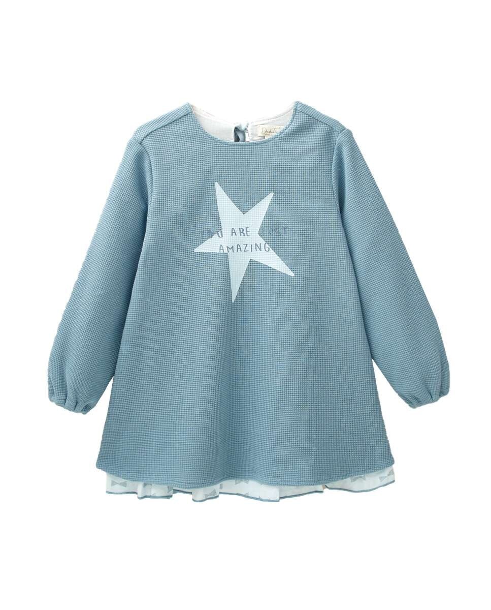 

Платье комбинированное из ткани для девочки с передней звездой Dadati, светло-синий