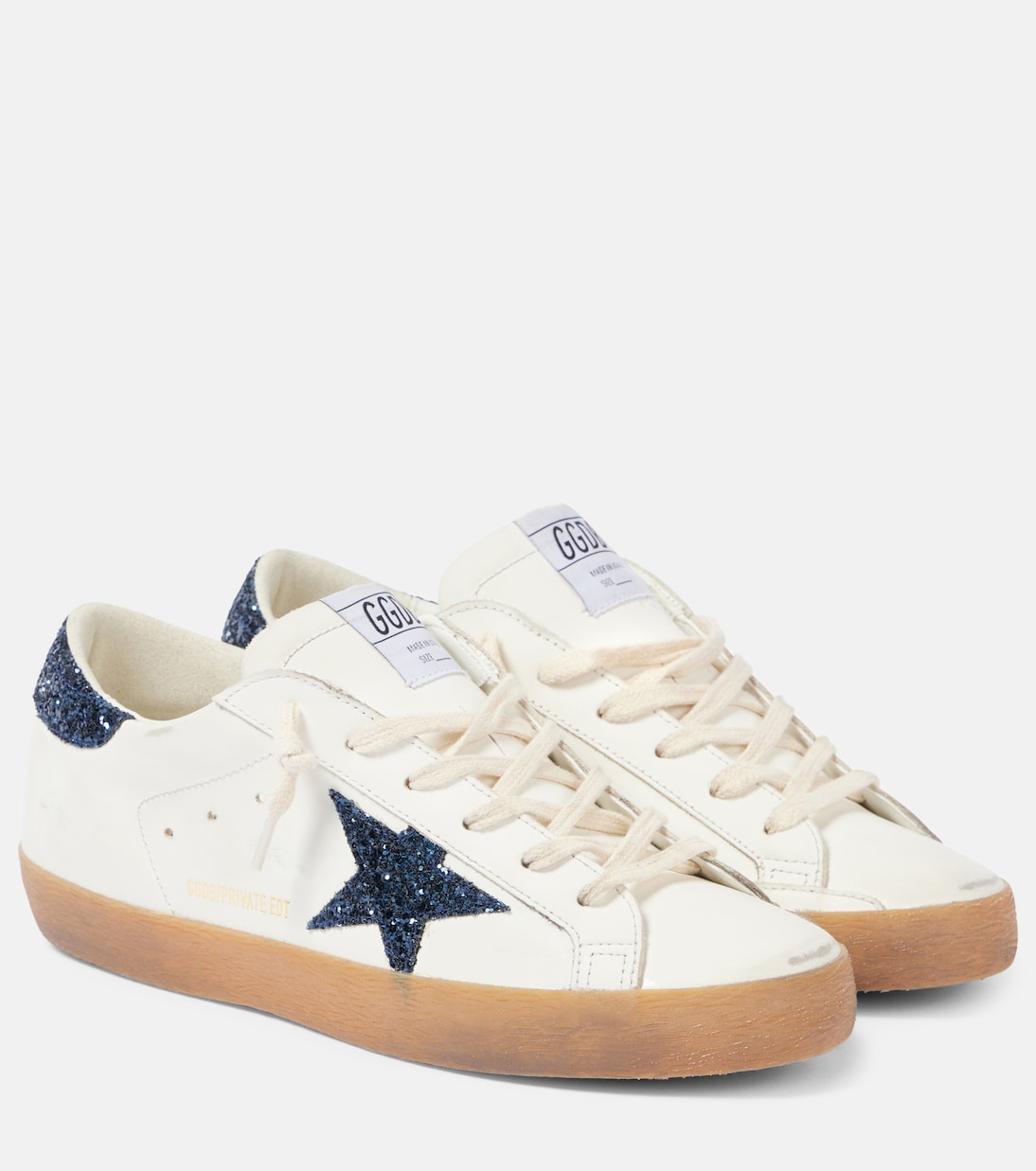 Супер-Звезда блестящие кожаные кроссовки Golden Goose, White/Blue