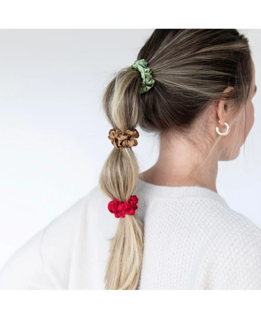 Headbands of Hope Женский набор атласных резинок для волос - оливковый, бордовый, золотой — фото 2