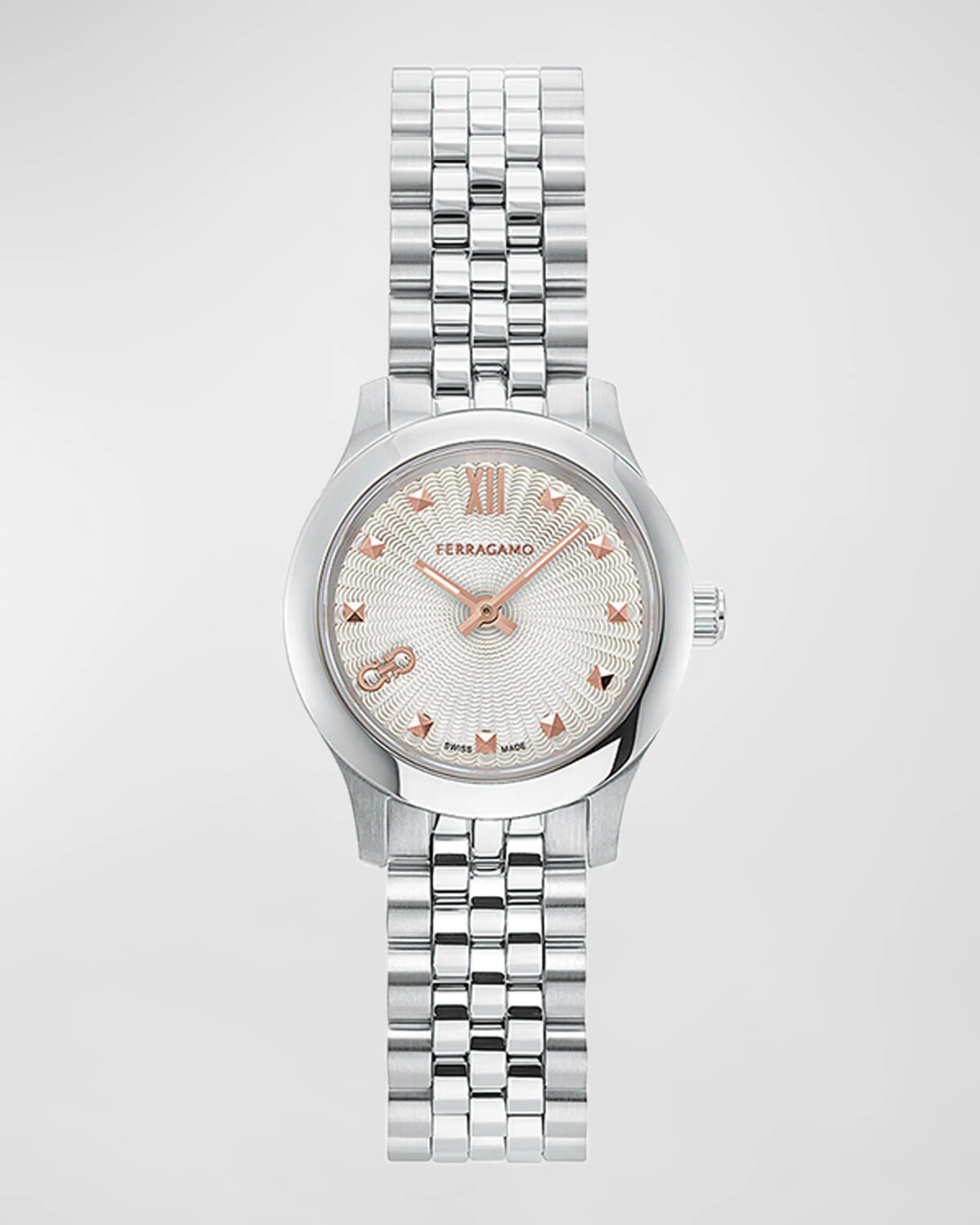 

Мини-часы Ferragamo Duo, 25 мм, серебряный циферблат, нержавеющая сталь, цвет Silver