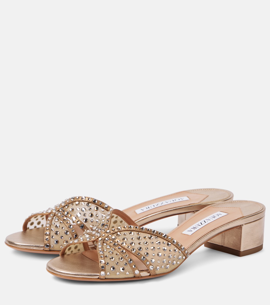 Кристальная любовь 35 украшенные тюлевые мюли Aquazzura, Light Copper — фото 4