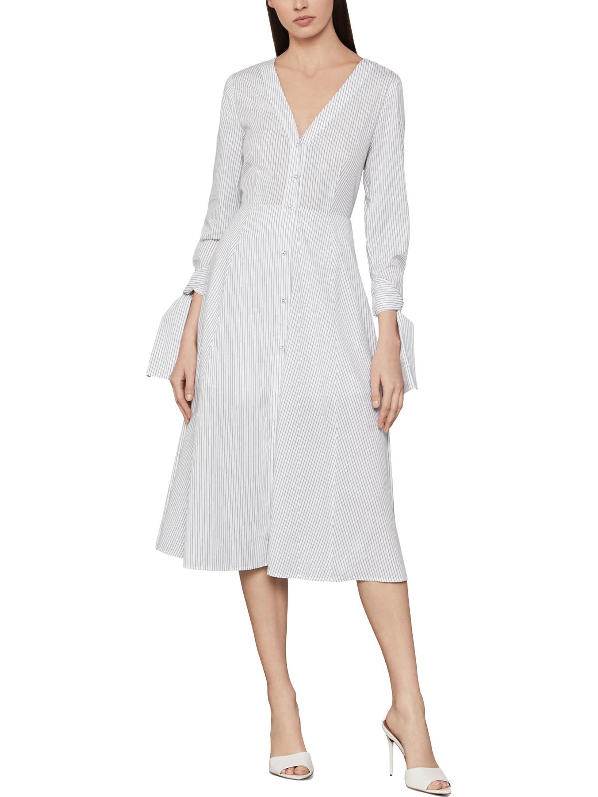

Женское хлопковое платье-рубашка в тонкую полоску BCBGMAXAZRIA, цвет off white combo
