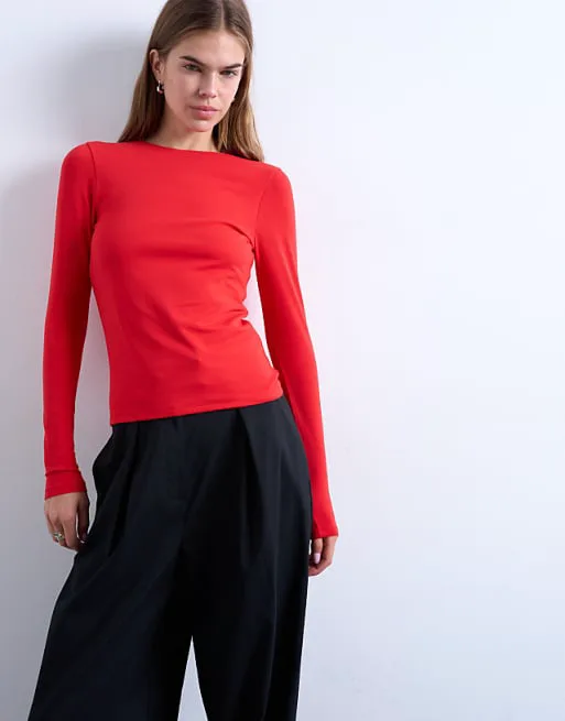 

Красный топ с длинными рукавами Topshop