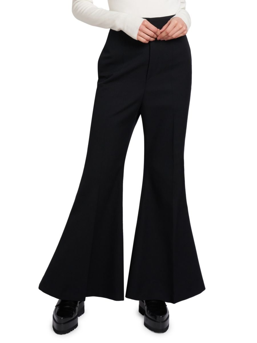 

Широкие брюки-клеш из смесовой шерсти Victoria Beckham, черный