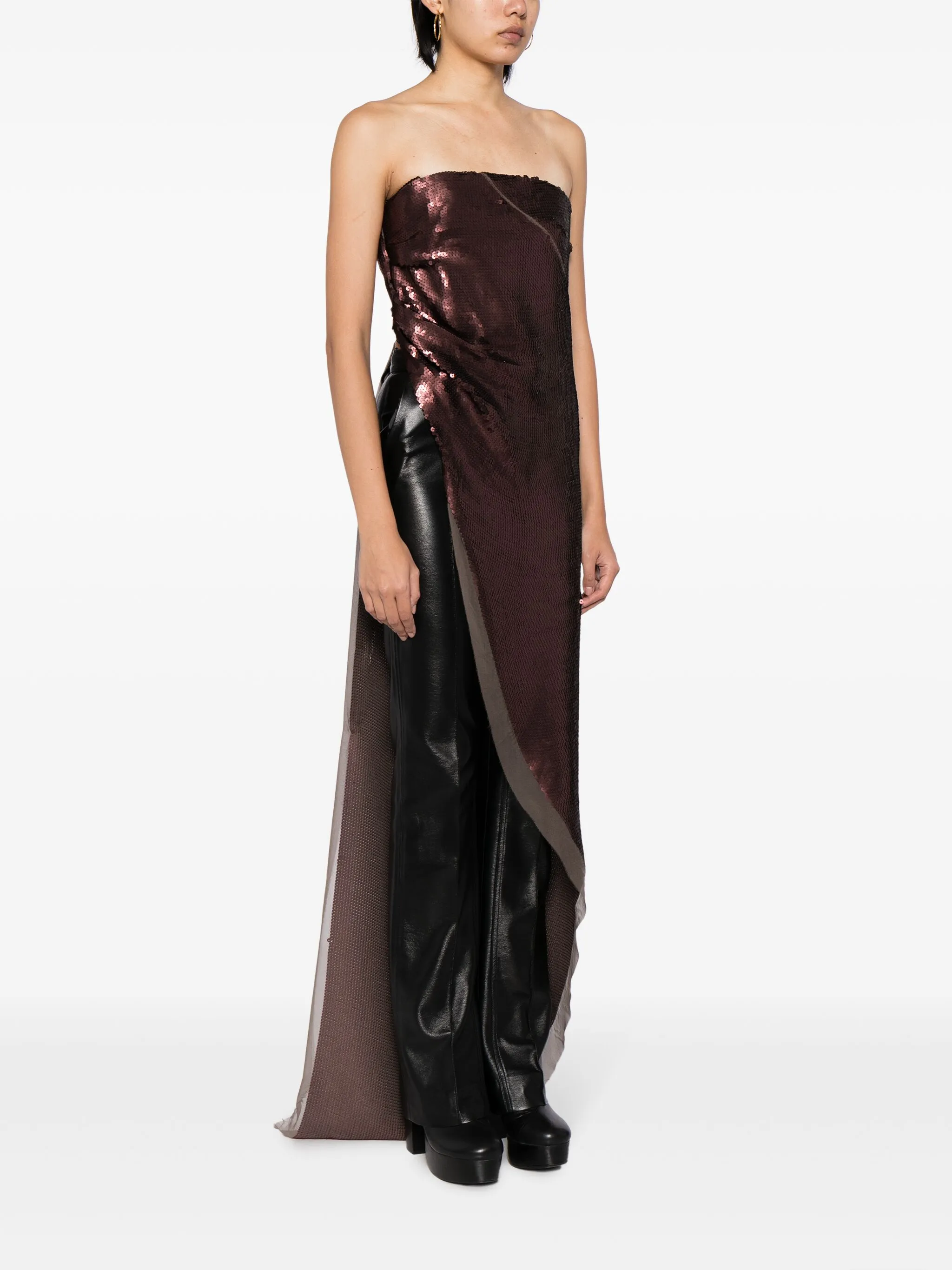 Топ Luxor асимметричного кроя с пайтеками Rick Owens, коричневый — фото 3