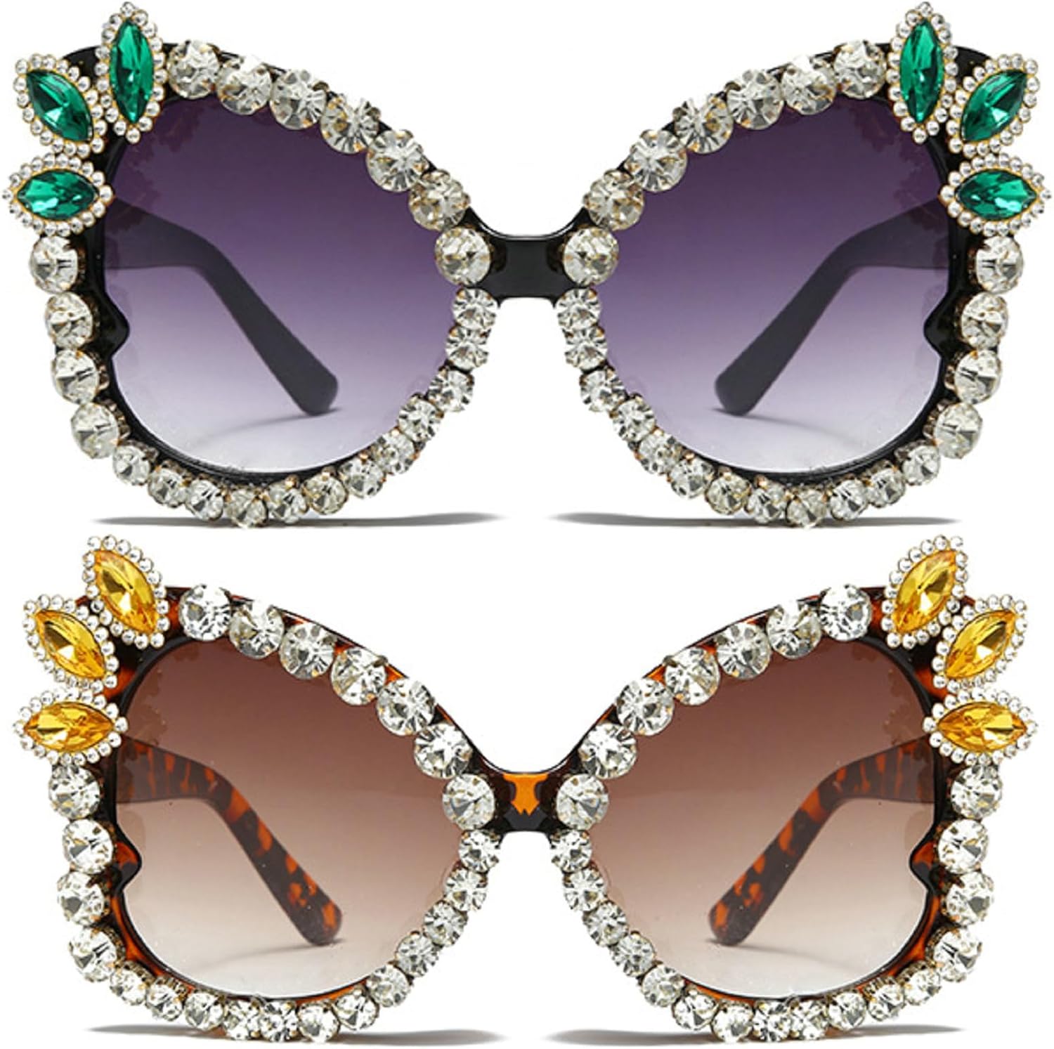 

Солнцезащитные очки в форме бабочки для женщин и мужчин, винтажные, с бриллиантами и стразами, в стиле ретро, ​​для рейв-вечеринок, Хэллоуина, с защитой от ультрафиолета UV400 mincl, 2pcs-black&leopard