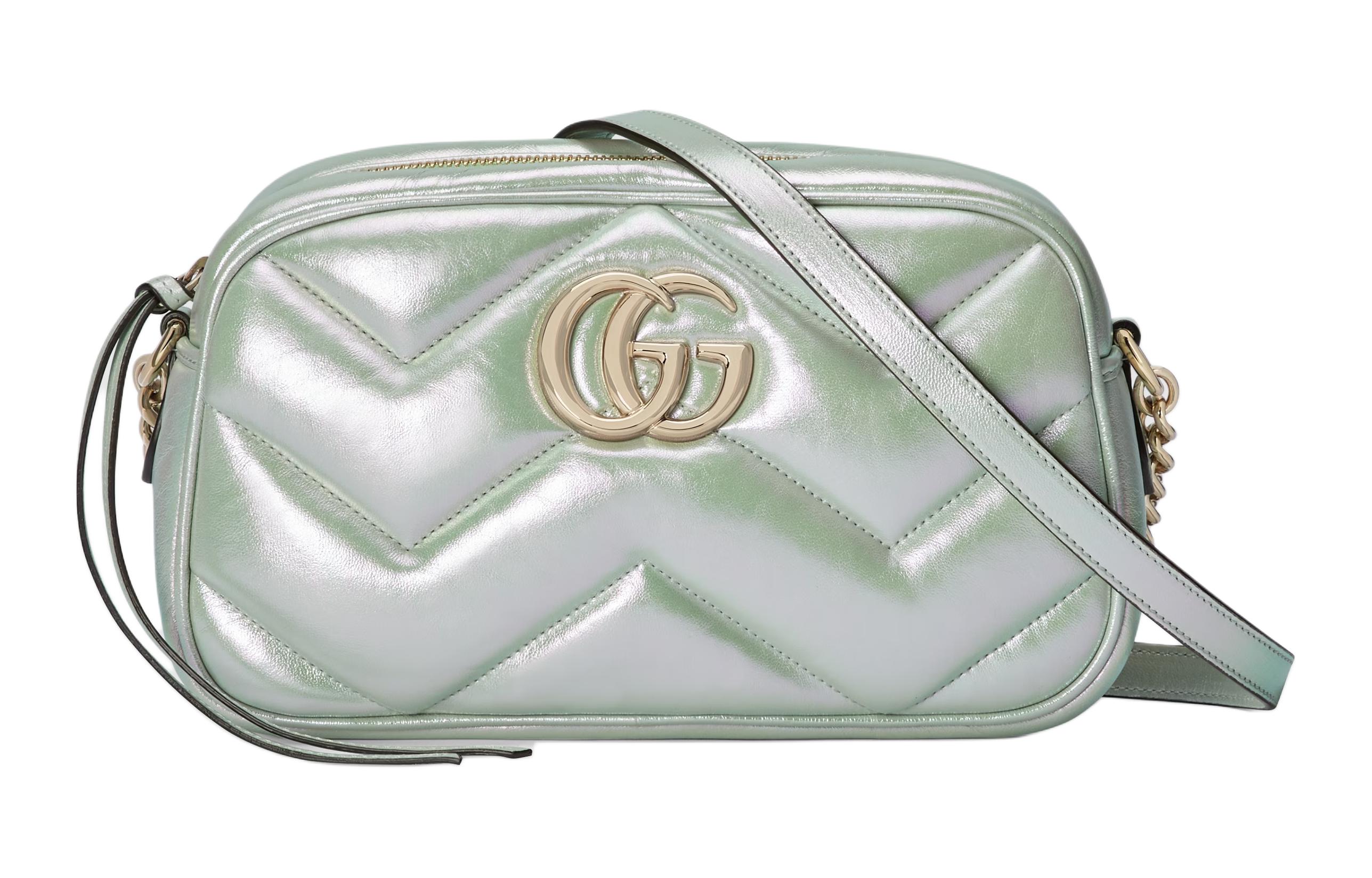 

GUCCI Сумка GG Marmont кожаная через плечо женская зеленая радужная