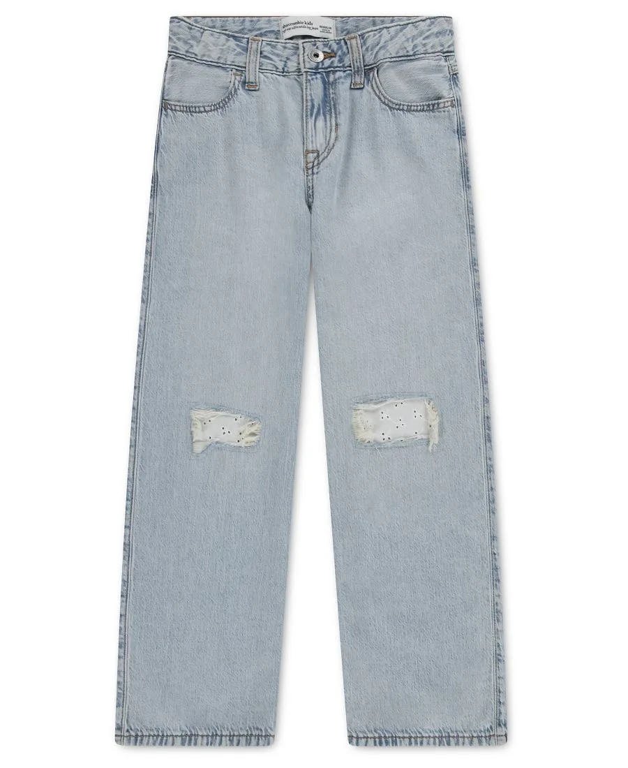 Детские джинсы с высокой посадкой и рваными кружевами Abercrombie kids, lace синийs