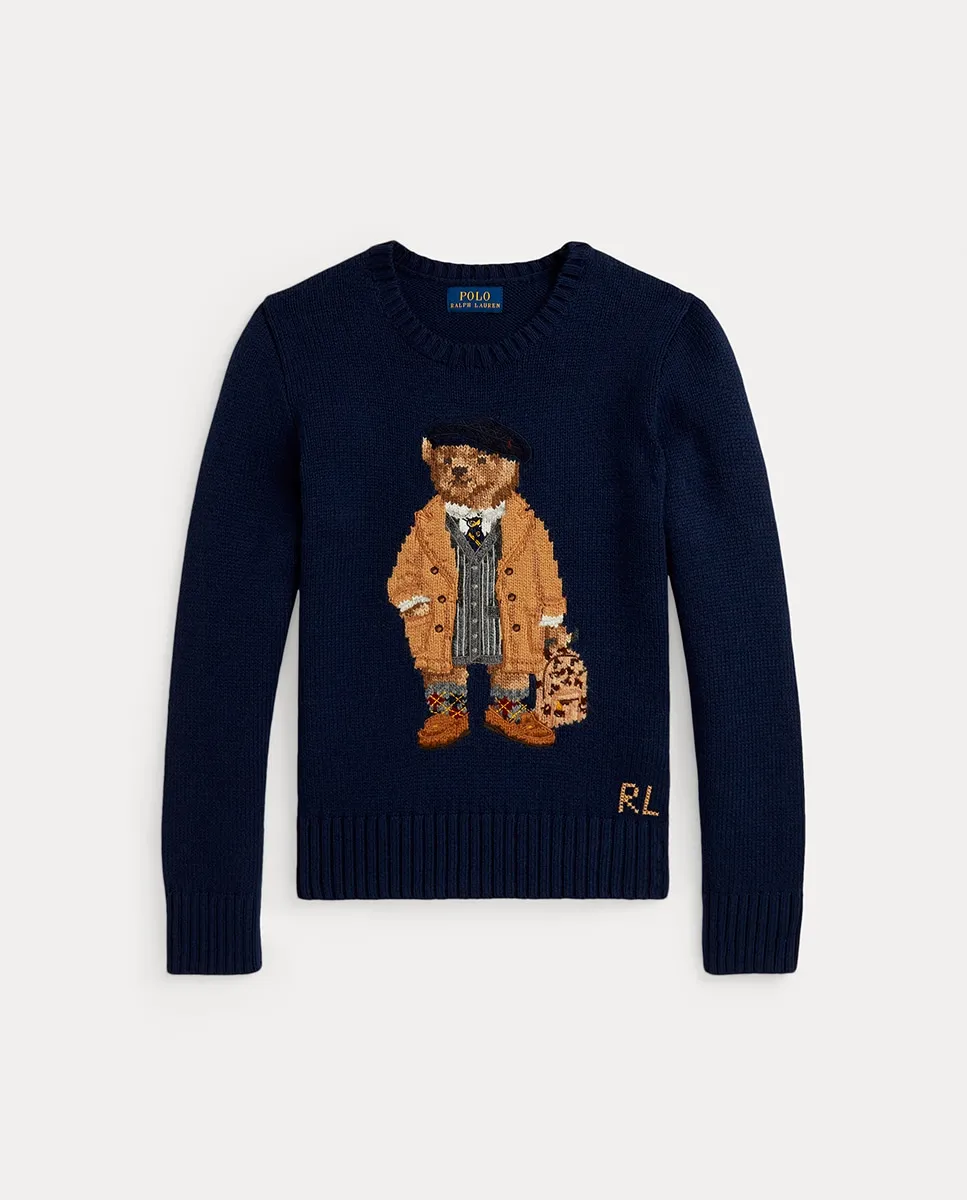 

Детский джемпер с круглым вырезом и медвежонком Polo Polo Ralph Lauren, темно-синий