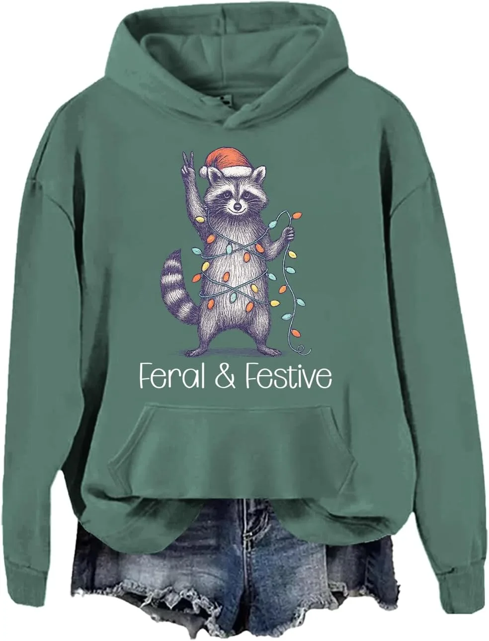 

Толстовка с капюшоном Feral & Festive с новогодним енотом JWVEL