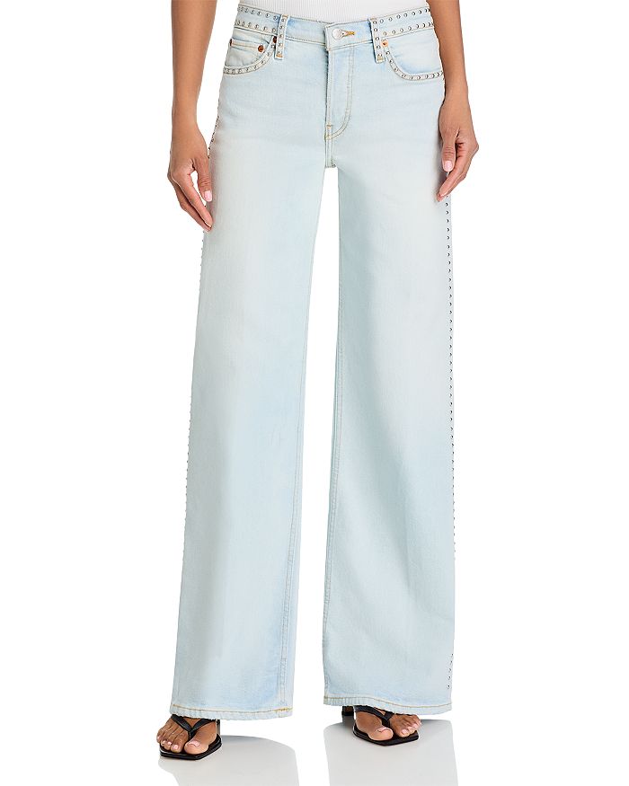 

Джинсы с заклепками Mid Rise Wide Leg в цвете Acqua Stud RE/DONE, синий