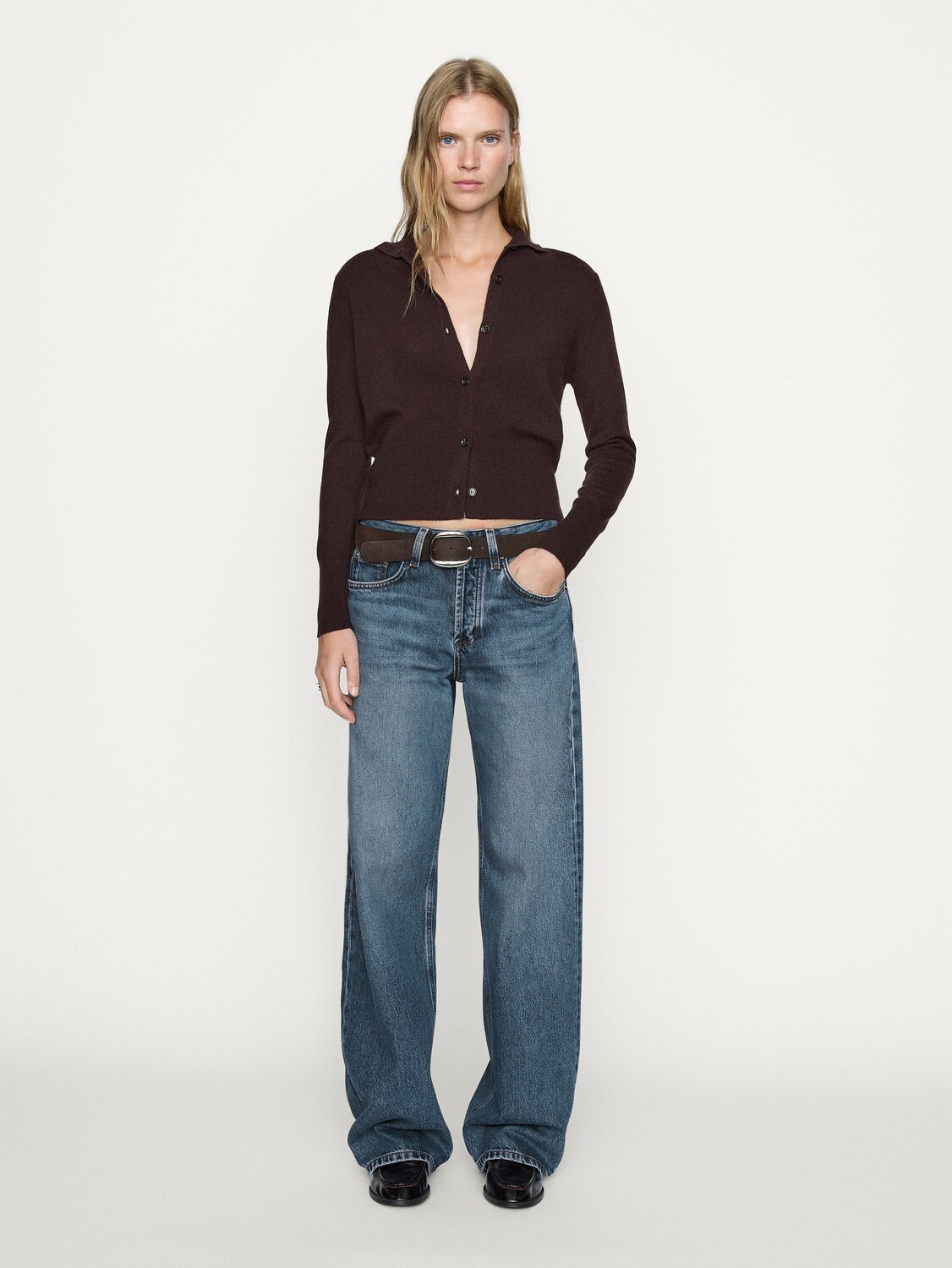 

Джинсы средней длины, широкие, полной длины Massimo Dutti, светло-синий