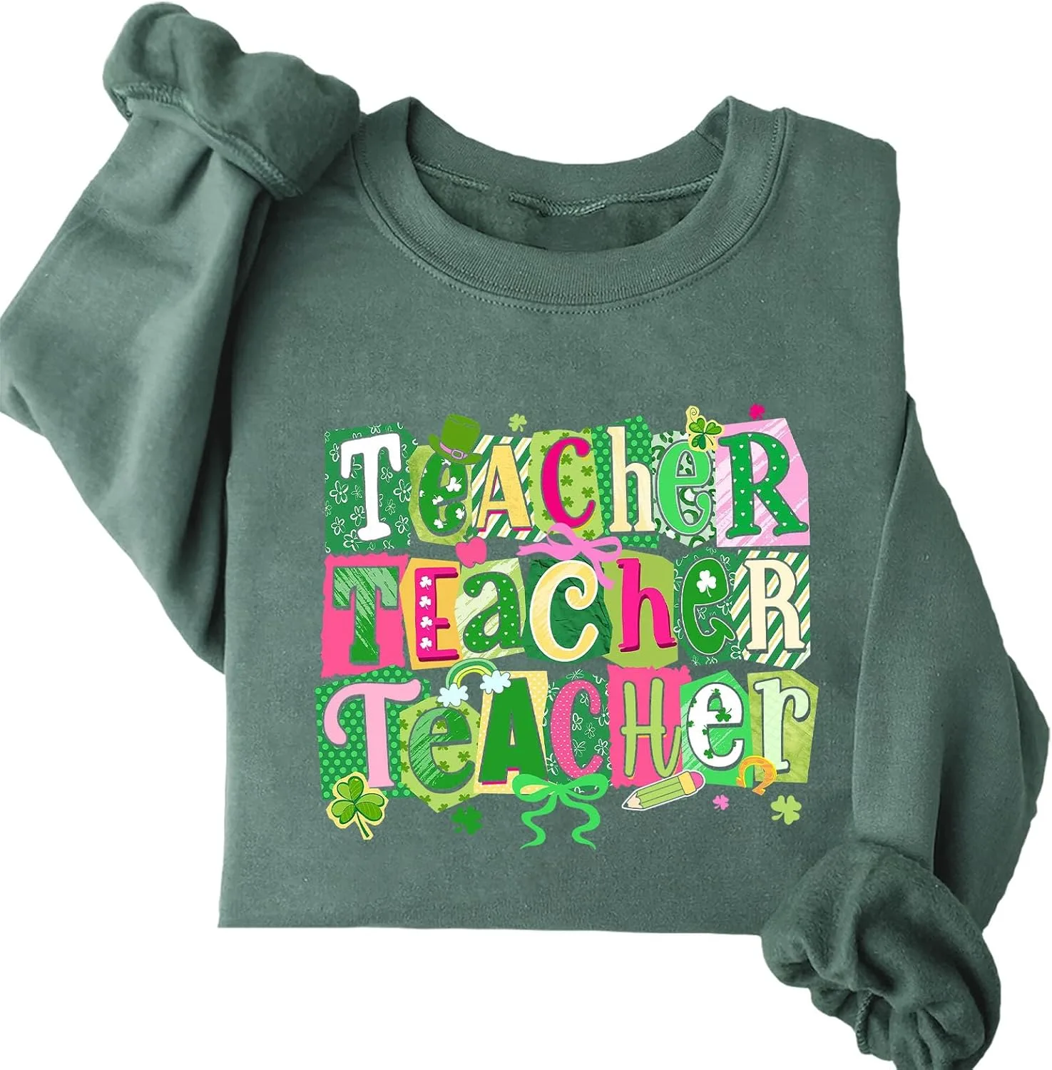 

Свитшот для учителя на День Святого Патрика, уютный худи с клевером Batclock