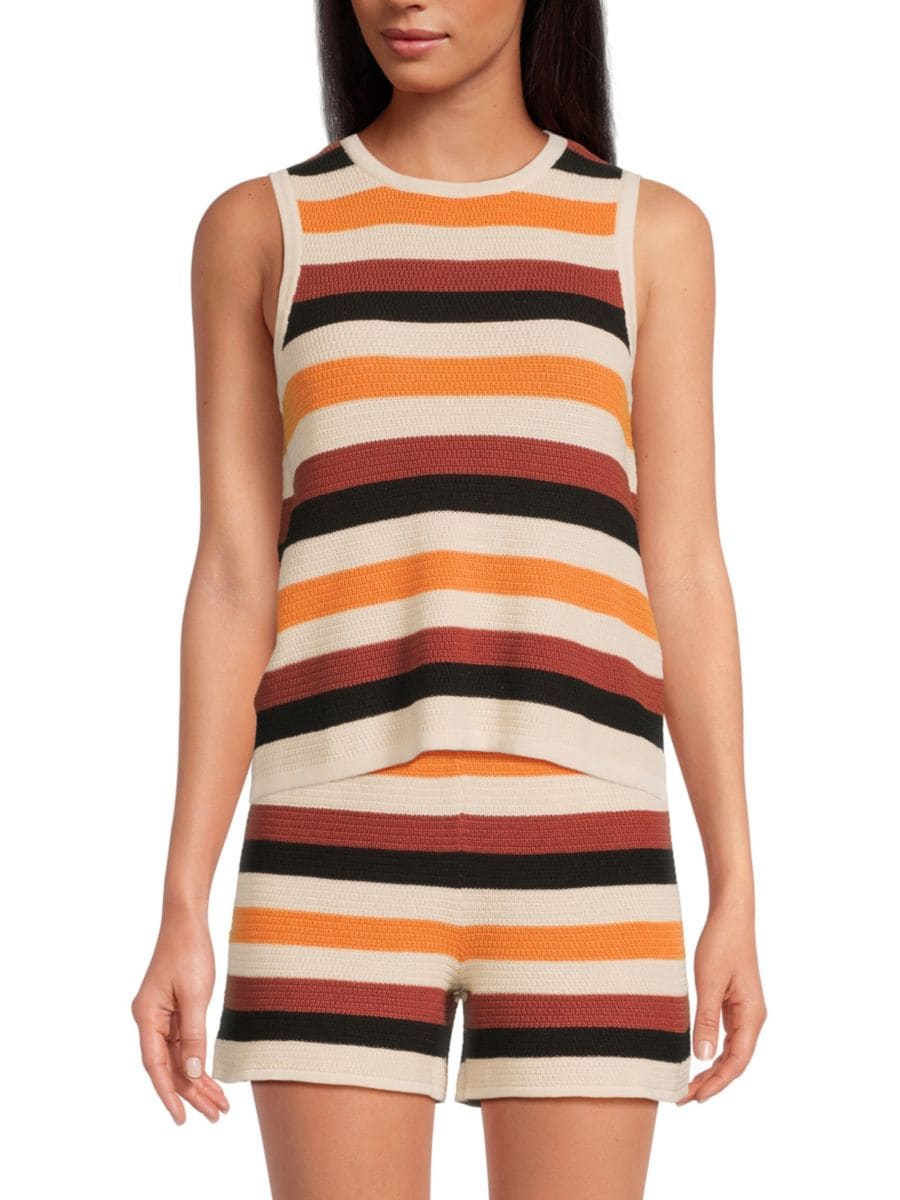 

​Полосатый хлопковый трикотажный топ Vero Moda, цвет Birch Warm Marsala