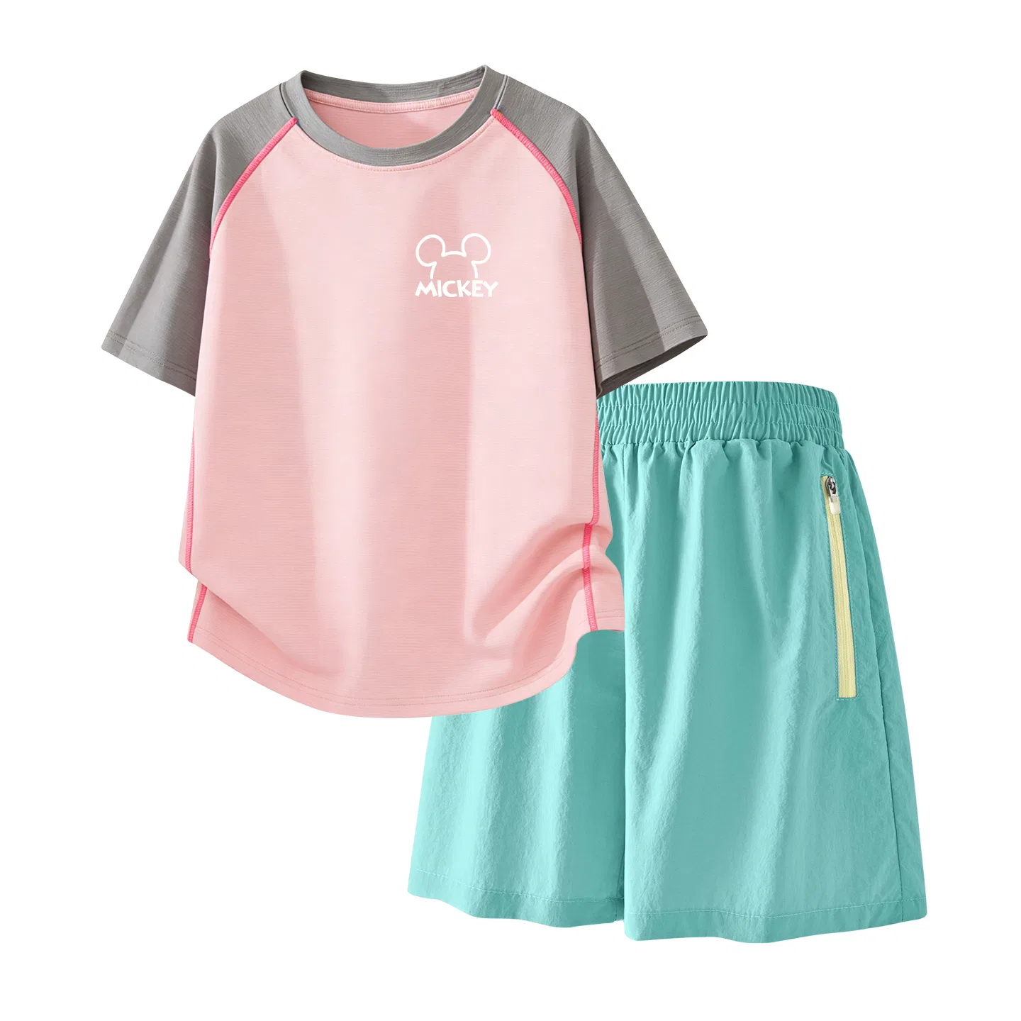Детский спортивный костюм Casual Sportswear 2 Piece Set Disney, Thick Board Di Line K Gray Pink+Solid Color Mint Green