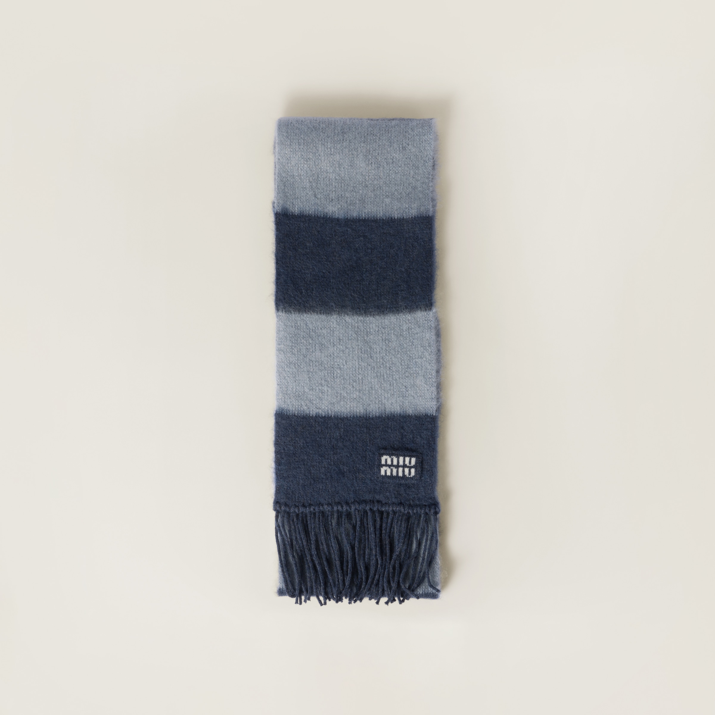 

Шерстяной шарф с бахромой MIU MIU, синий/небесно-голубой