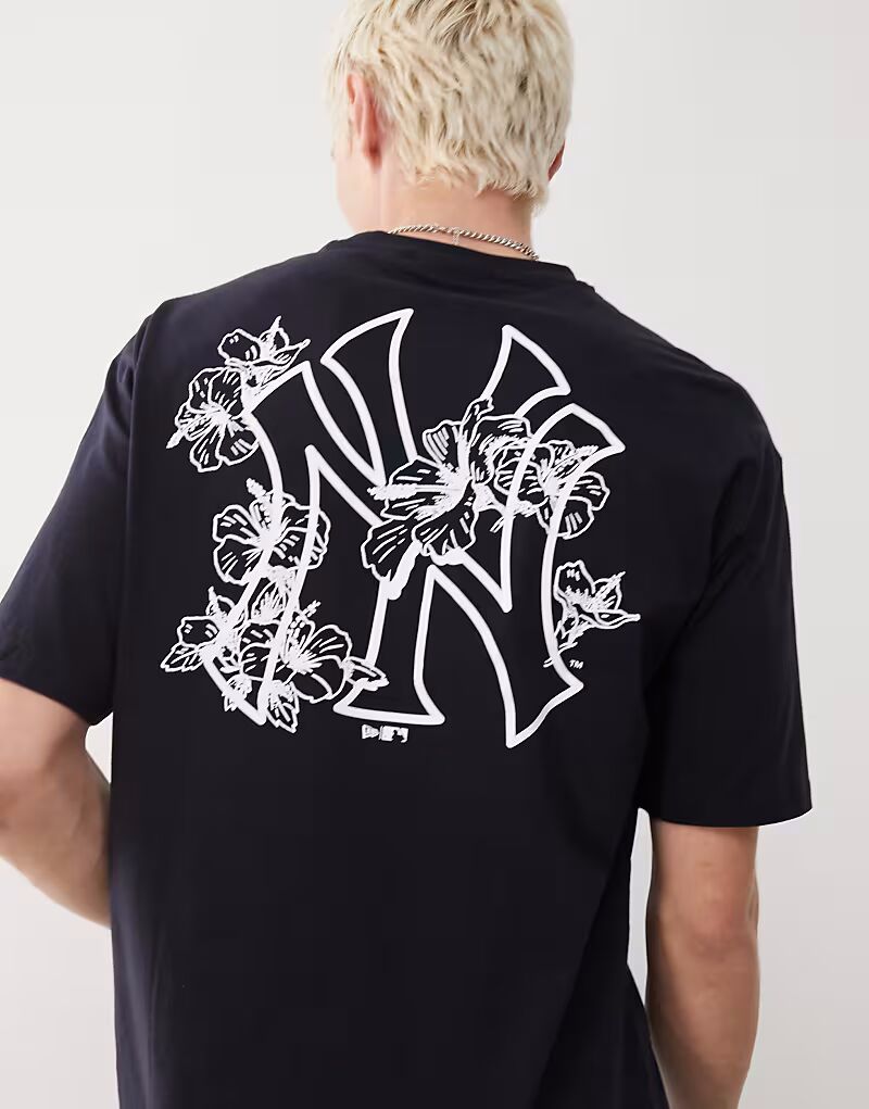 

Футболка New Era NY Yankees свободного кроя с цветочным принтом темно-синего цвета