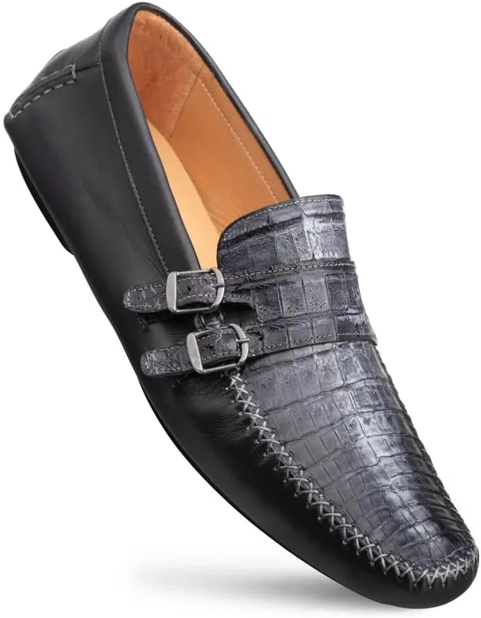Мокасины мужские Mezlan Exotic Crocodile & Calf Double Buckle Driving Moc, графит мульти — фото 3