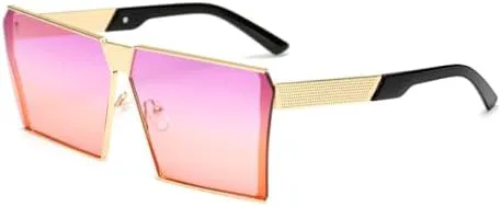 

Квадратные металлические солнцезащитные очки 2027 года для женщин и мужчин, модные очки-маски в большой оправе, винтажные очки для женщин MTZJH, Gold-purple Pink
