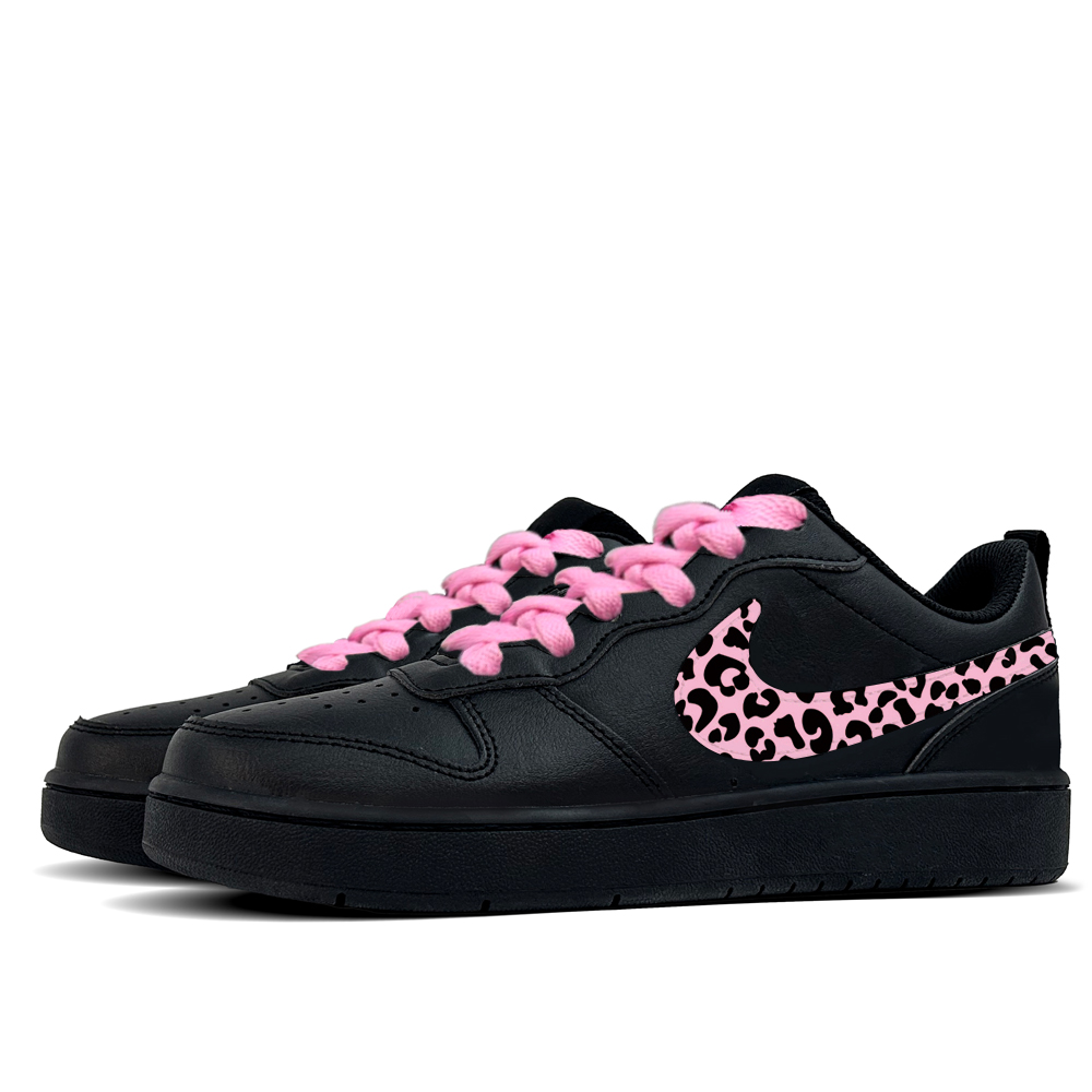 Nike Court Borough Peach Pink Leopard Print кожаные противоскользящие износостойкие низкие детские скейтбординг кроссовки — фото 4