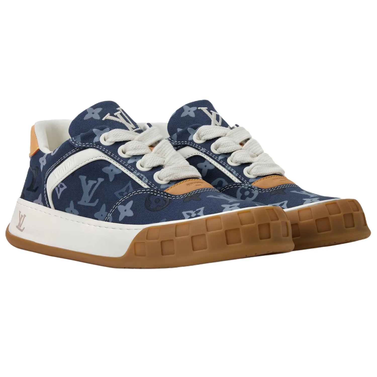 LOUIS VUITTON Кроссовки для скейтбординга Tilted Canvas Leather Low Top мужские синие — фото 4