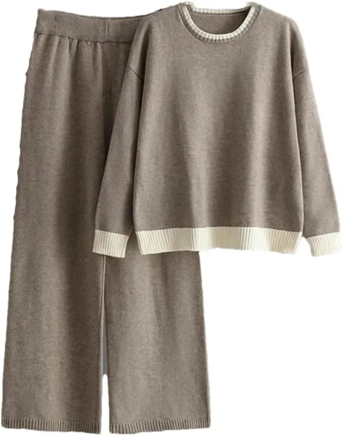 

Женский свитер O-Neck и широкие брюки