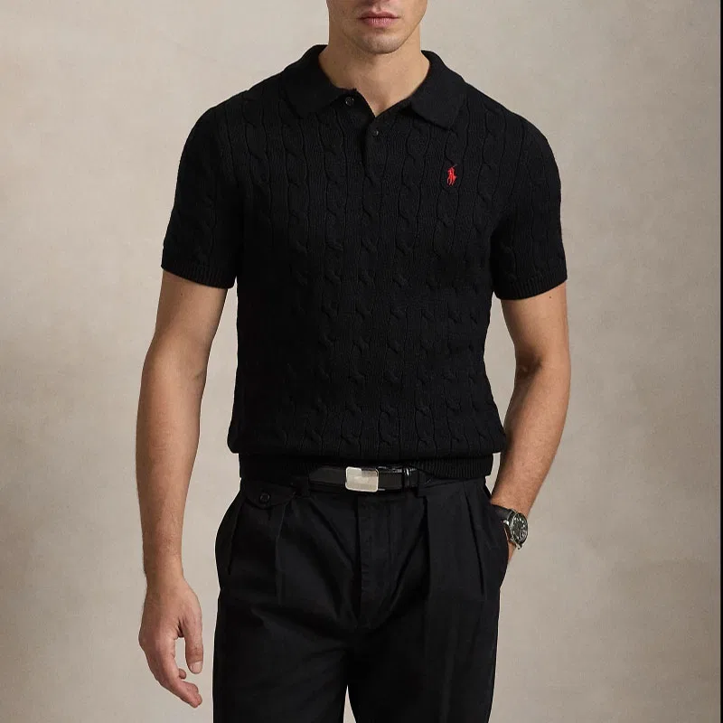 Вязаный поло Polo Ralph Lauren для мужчин, черный — фото 3
