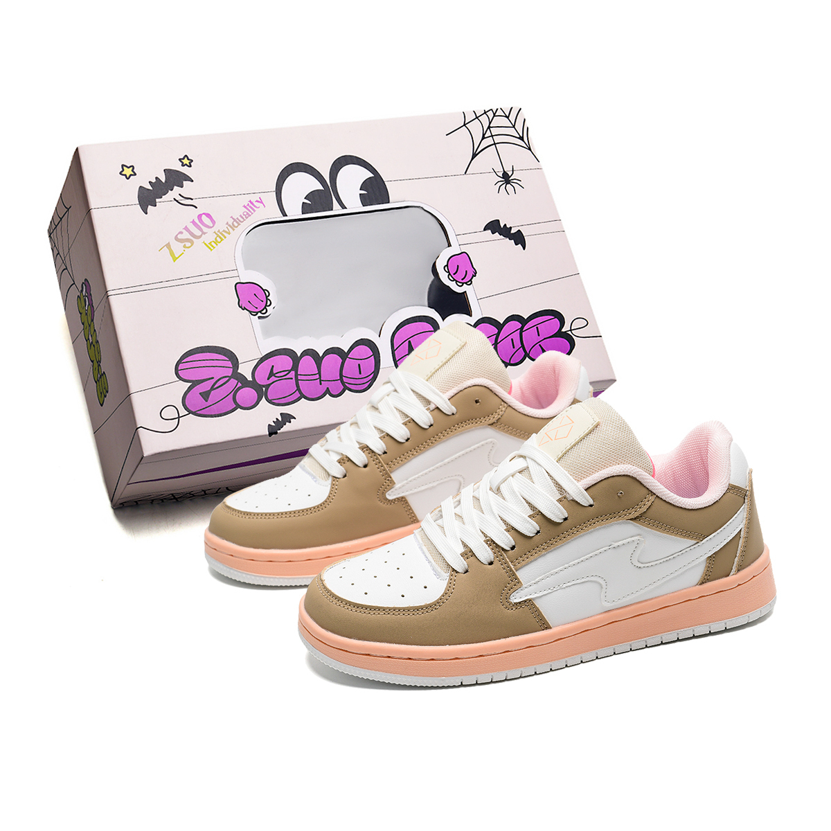 

Z.SUO Унисекс скейтбордские кроссовки с защитой, амортизацией, износостойкостью и малым весом, низкие, розово-хаки, цвет Pink Khaki