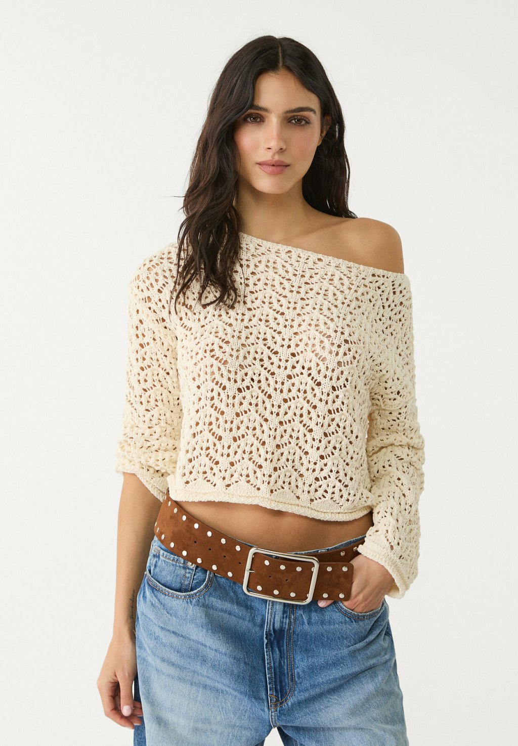 

Джемпер OPEN-WITH A BOAT NECK Stradivarius, цвет Mottled Beige