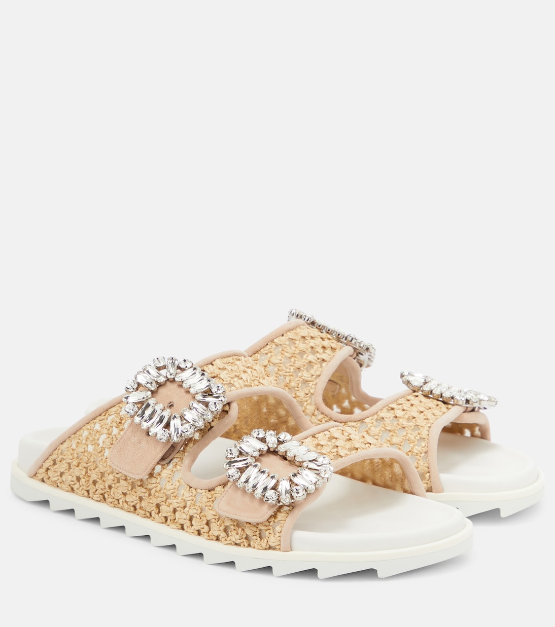Сандалии из рафии с декором Slidy Viv' Roger Vivier, Crema Ch+Carne Med+Carne Ch