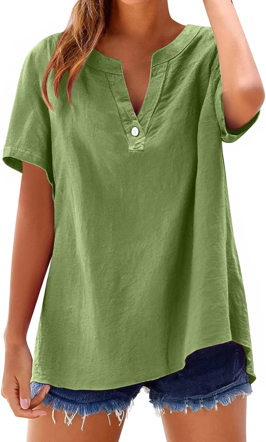 Блуза свободного кроя с воротником-стойкой, Loose Button Shirt Top, мятно-зеленый