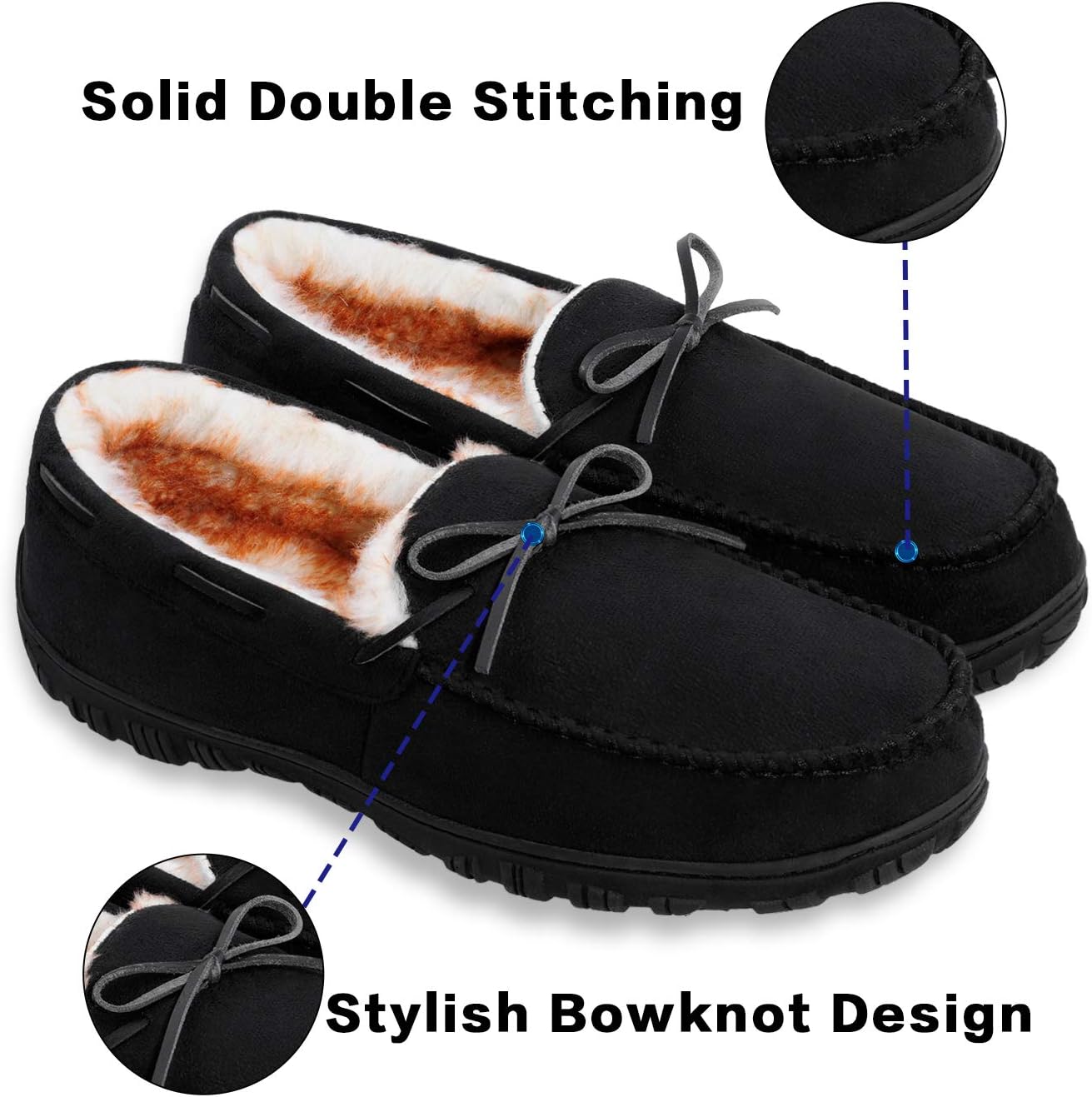 Мужские мокасины Harebell с теплой и уютной стелькой из memory foam, жесткой подошвой для дома и улицы, черный — фото 2
