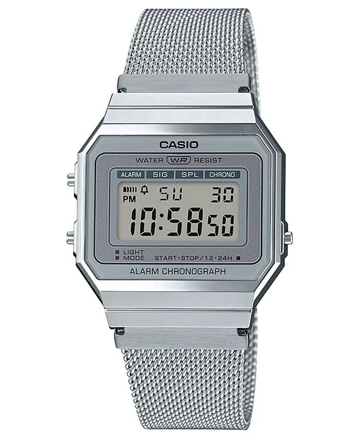 

Унисекс цифровые часы-браслет из нержавеющей стали с сеткой 35,5 мм Casio