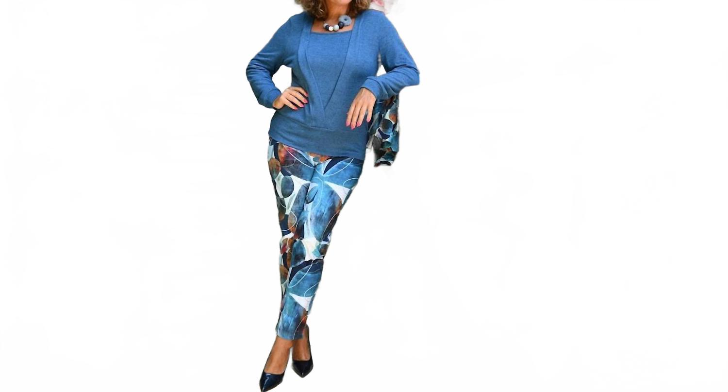 

Трикотажные брюки с листьями синего цвета Dolcezza, синий