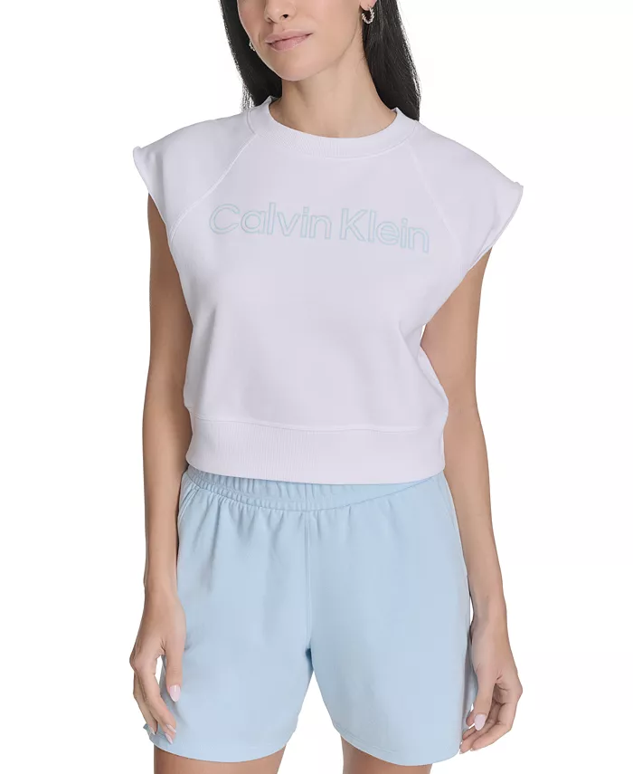 

Женский укороченный топ без рукавов с объемным логотипом Calvin Klein, белый