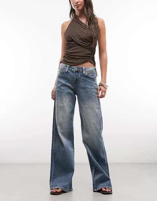 

Синие мешковатые джинсы средней степени стирки True Religion Bobbi