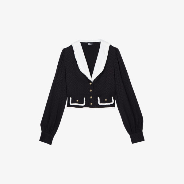 

Тканый топ с оборками и пуговицами The Kooples, черный