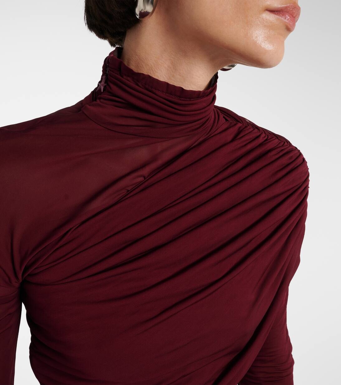 Прозрачное платье миди со сборками Mugler, цвет blood red — фото 4