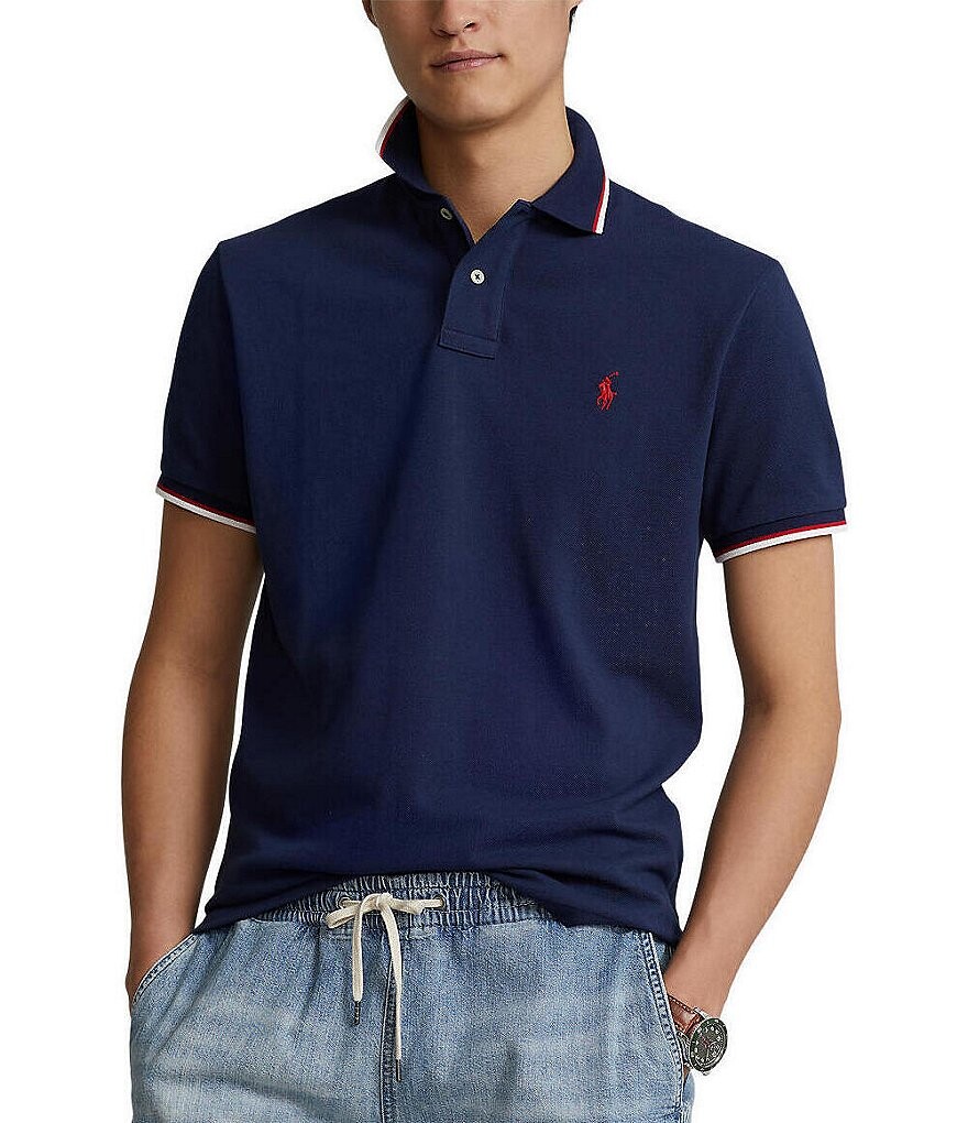

Рубашка-поло классического кроя из сетки с короткими рукавами Polo Ralph Lauren, синий