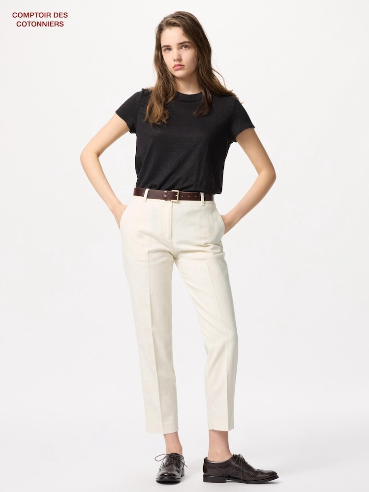

Льняные хлопковые брюки до щиколотки Uniqlo, бежевый