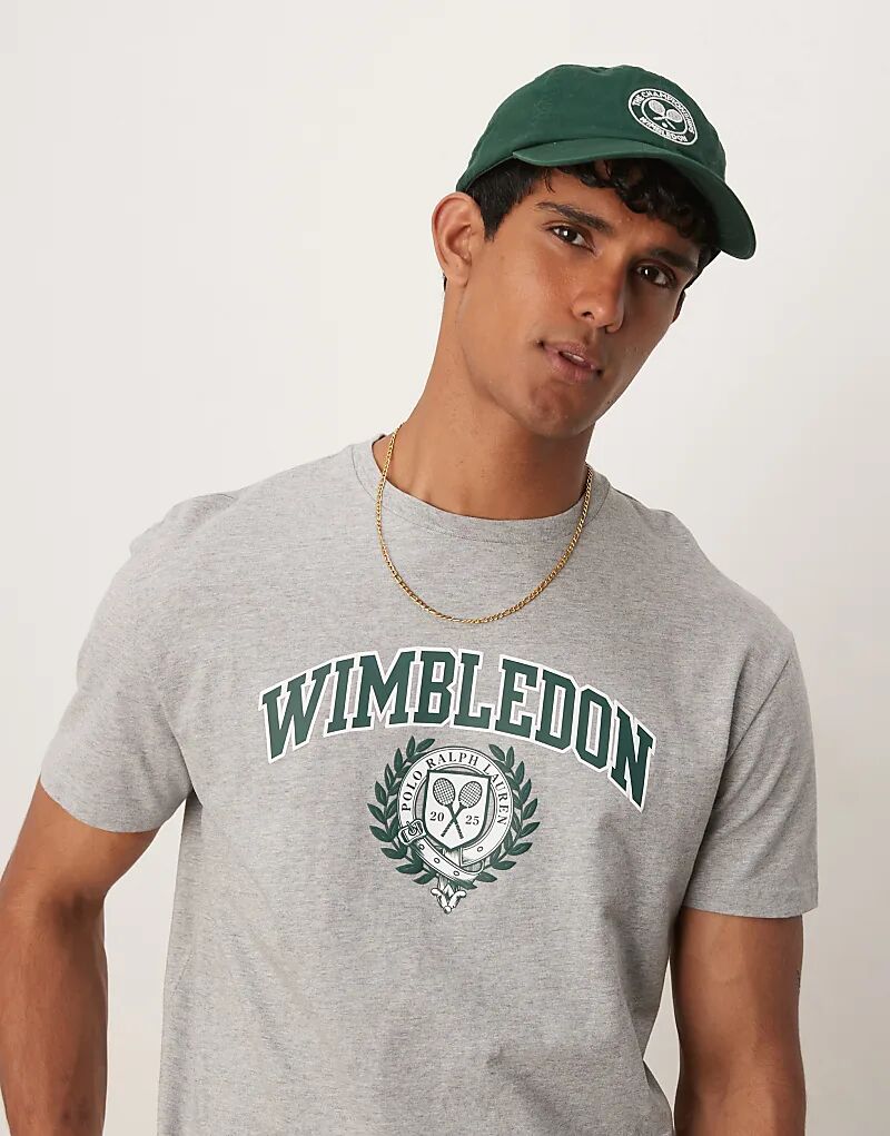 

Футболка с логотипом Polo Ralph Lauren Wimbledon Capsule в сером меланжевом цвете