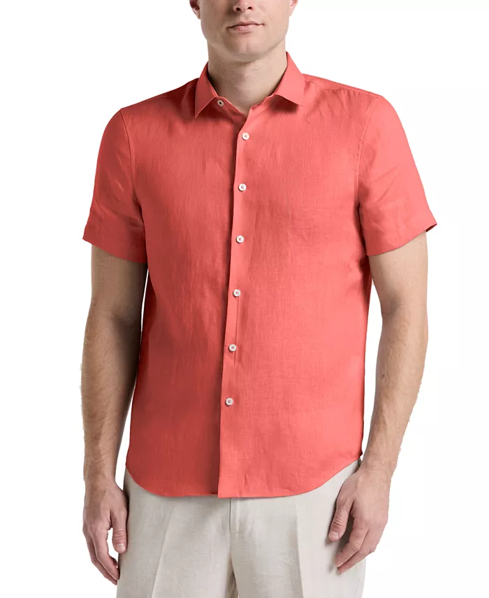 

Мужская однотонная льняная рубашка Perry Ellis, коричневый
