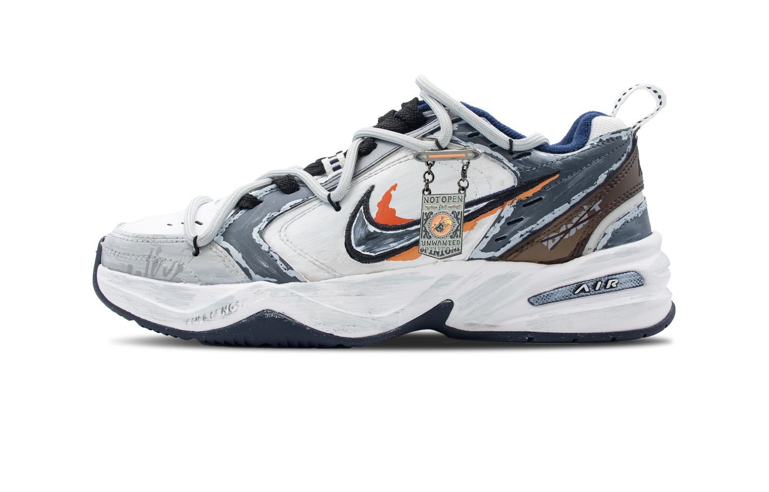 

Nike Кроссовки Air Monarch 4 Light Gray Yibu Slip Resistant Abrasion Resistant Low top Chunky Unisex Gray Orange